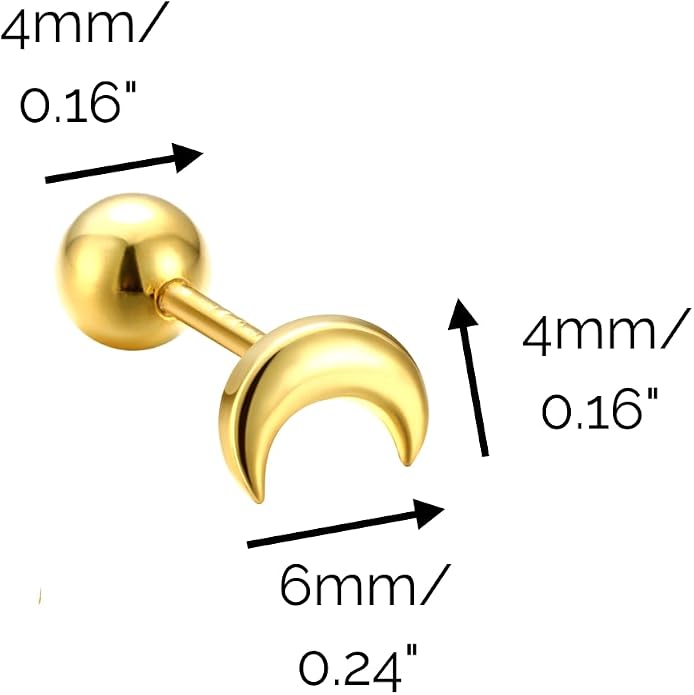 COSMO CARAT 14K Gold Plated Nap Earrings 925 Sterling Silver Star Moon CZ Stud Earrings Screw Back Hypoallergenic Celestial Tiny Cartilage Helix Second Piercing Earrings For Women
