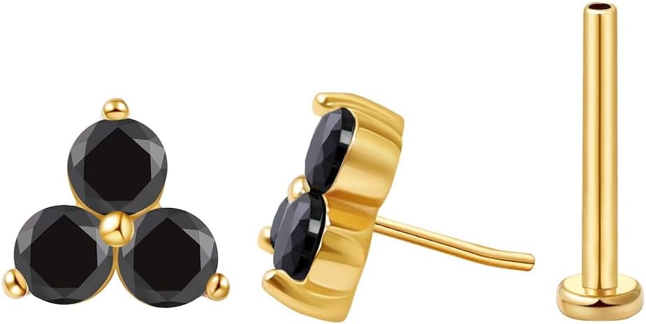 FANSING Cartilage Earring Tragus Stud Trio CZ Stone Flat Back Earring for Helix Conch Threadless Push Pin Labret Stud
