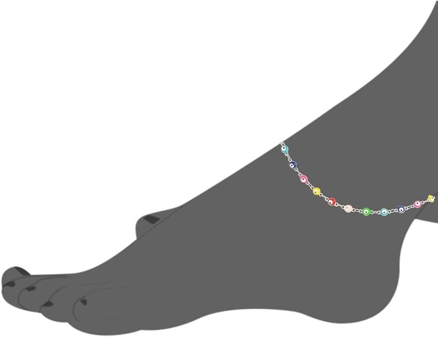 Multi-Colored Evil Eye Pendant Anklet, 9"+2" Extender