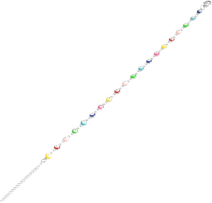 Multi-Colored Evil Eye Pendant Anklet, 9"+2" Extender