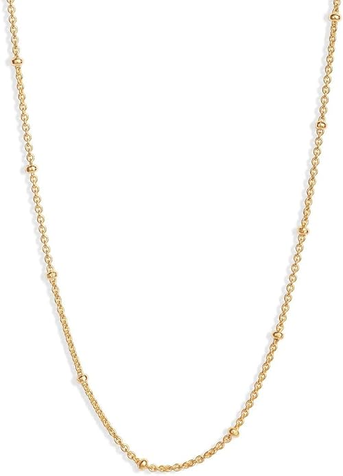 Adabele Solid 925 Sterling Silver Gold Filled White Gold Satellite Bead Station Chain Necklace Cute Dainty Thin Tarnish Resistant Hypoallgeneric Women Neck Jewelry