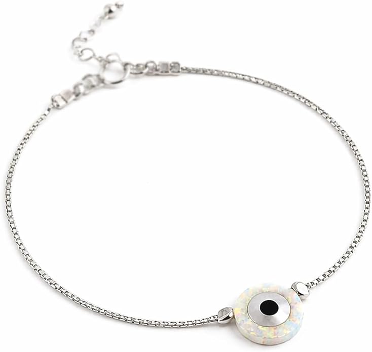 Minimalist Evil Eye Charm Bracelet – Handmade Delicate Good Luck Jewelry for Women – Adjustable 6.5” + 1” Extender
