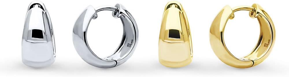 BERRICLE Sterling Silver CZ Dome Fashion Hoop Huggie Earrings for Women, Cubic Zirconia, Rose/Yellow Gold Flashed, Small/Medium Size (0.5-1 Inch)