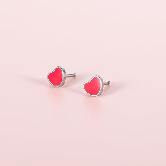 JMLOON 12 Pairs Enamel Flat Back Stud Earrings Surgical Stainless Steel Round Heart Star Square Hexagon Screw Back Stud Earrings