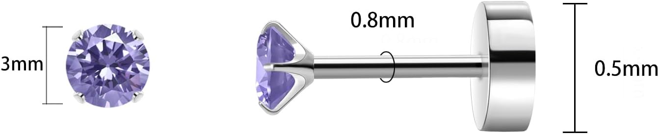 Titanium Earrings for Women Stud Earrings Cubic Zirconia Dainty Screw Flat Back Hypoallergenic Earrings for Women for Multiple Cartilage Helix Conch Tragus Piercing Jewelry for Sensitive Ears