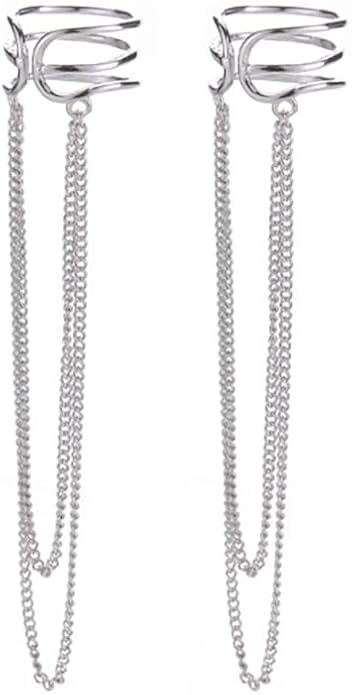 SLUYNZ 925 Sterling Silver No Piercing Cuff Earrings Chain for Women Wrap Earrings Tassel Clip On Ear