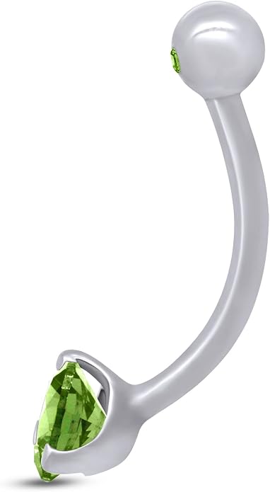 AFFY Internally Threaded Belly Button Navel Ring for Women, Three-Prong Round Simulated Birthstone in 14K Gold Over 925 Sterling Silver, Body Piercing Jewelry Gift