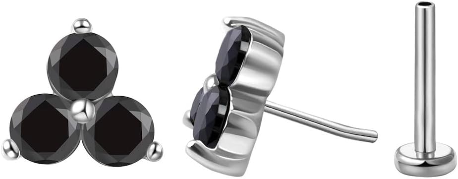 FANSING Cartilage Earring Tragus Stud Trio CZ Stone Flat Back Earring for Helix Conch Threadless Push Pin Labret Stud
