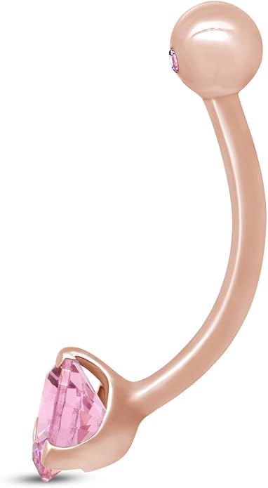 AFFY Internally Threaded Belly Button Navel Ring for Women, Three-Prong Round Simulated Birthstone in 14K Gold Over 925 Sterling Silver, Body Piercing Jewelry Gift