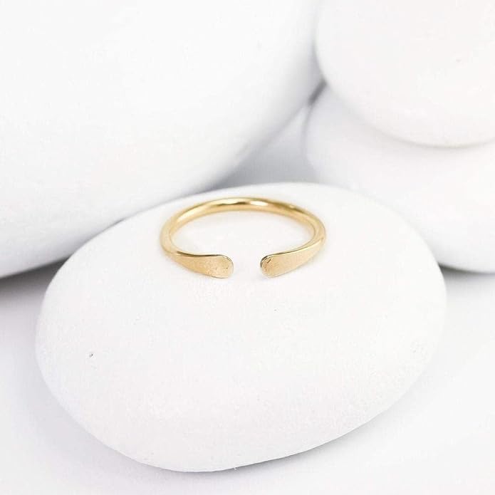LOTUS STONE JEWELRY Smooth Hammered Gold Horseshoe Ring, Handmade Cuff Ring for Knuckle or Midi Wear