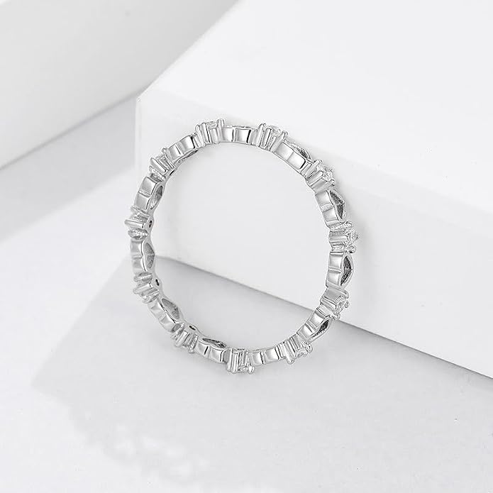 925 Sterling Silver Dainty Daisy Butterfly Paw Heart Eternity Rings Blue Flower Finger Rings for Women Stacking Promise Rings Gift Jewelry