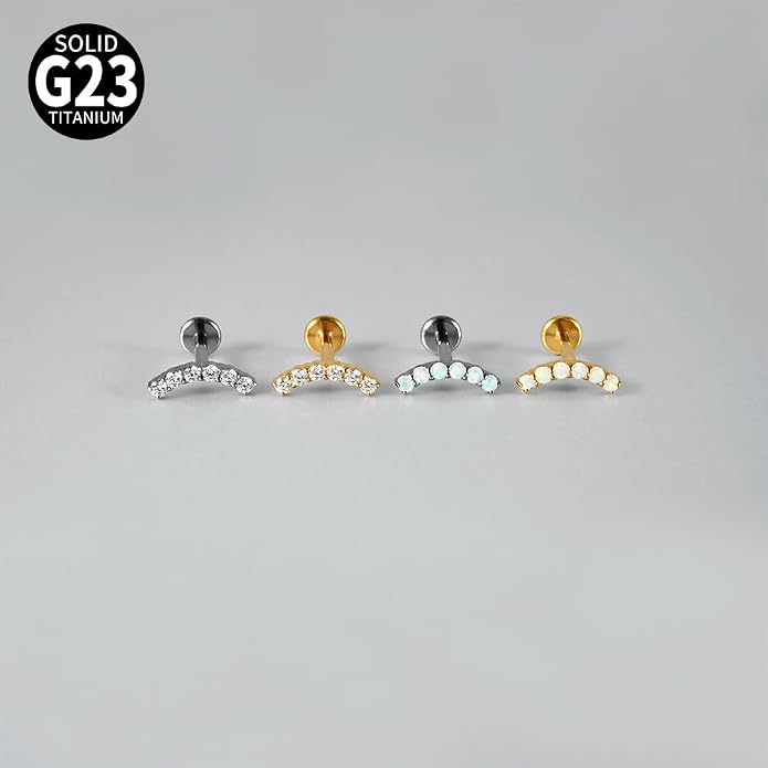 2PCS G23 Titanium Fire Opal CZ Labret Stud Piercing Cartilage Helix Tragus Climber Earrings for Men Women Lip Monroe Body Piercing Jewelry