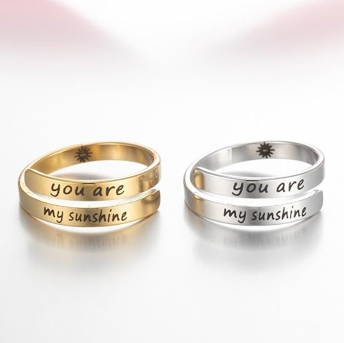 Yocoyee You are My Sunshine Finger Ring Engraved Inspirational Open Adjustable I am Enough Stars Statement Rings Gifts