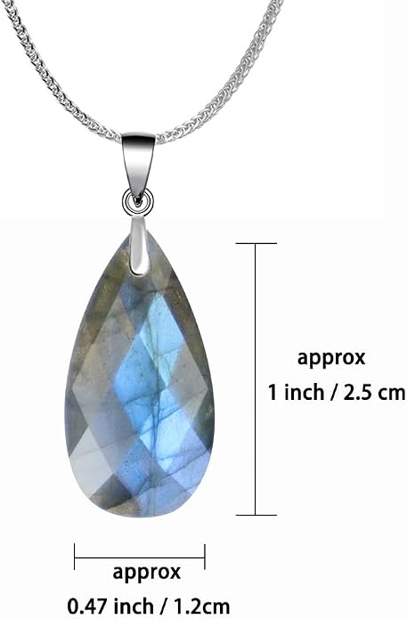iSTONE 925 Sterling Silver Natural Crytral for Womens Pendant Necklace, Gemstone Birthstone with 17.8" Silver Chain Ladies