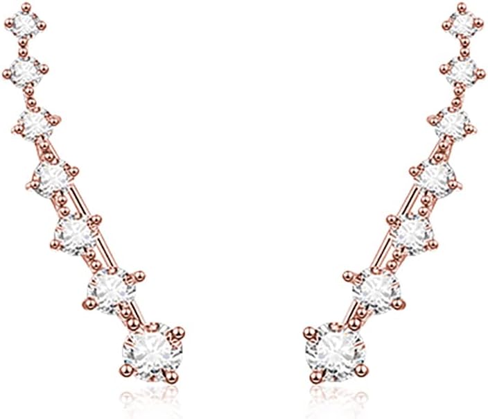 Reffeer Solid 925 Sterling Silver 7 Crystals Cuff Earrings Climber for Women Crawler Earrings Wraps