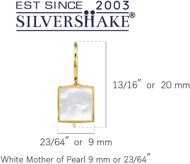 Silvershake 9MM Square Shape Stone Inlay White Gold Plated or 18K Gold Plated 925 Sterling Silver Basic Hook Closure Earrings Jewelry for Women