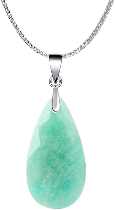 iSTONE 925 Sterling Silver Natural Crytral for Womens Pendant Necklace, Gemstone Birthstone with 17.8" Silver Chain Ladies