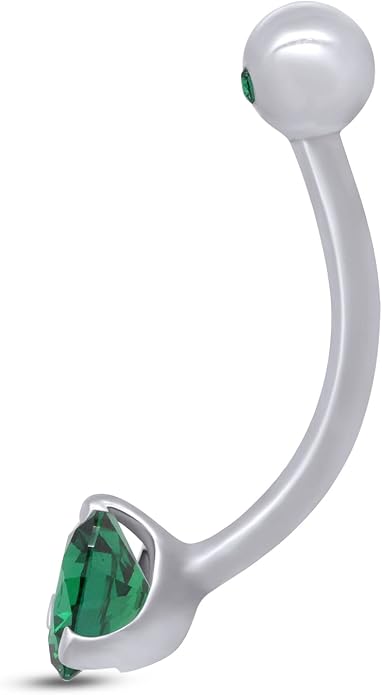 AFFY Internally Threaded Belly Button Navel Ring for Women, Three-Prong Round Simulated Birthstone in 14K Gold Over 925 Sterling Silver, Body Piercing Jewelry Gift
