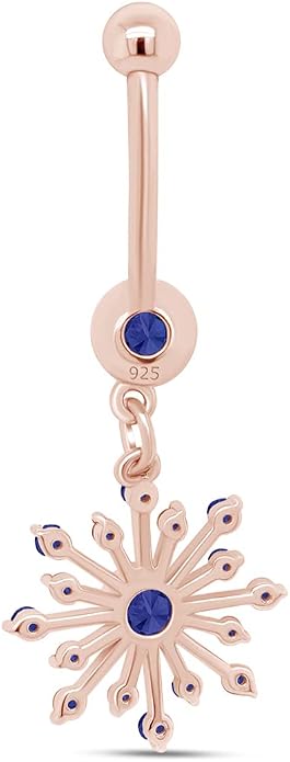 AFFY Snowflake Belly Button Ring for Women Simulated Birthstone, Round Cut Gemstone in 14K Gold Over 925 Sterling Silver, Navel Barbell Piercing Jewelry for Her