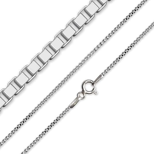925 Sterling Silver Box Chain Necklace for Women - Dainty 1mm Thin Silver Necklace, Non-Tarnish, Waterproof, Hypoallergenic, Nickel-Free, 18, 20, 22 Inches, Made in Italy