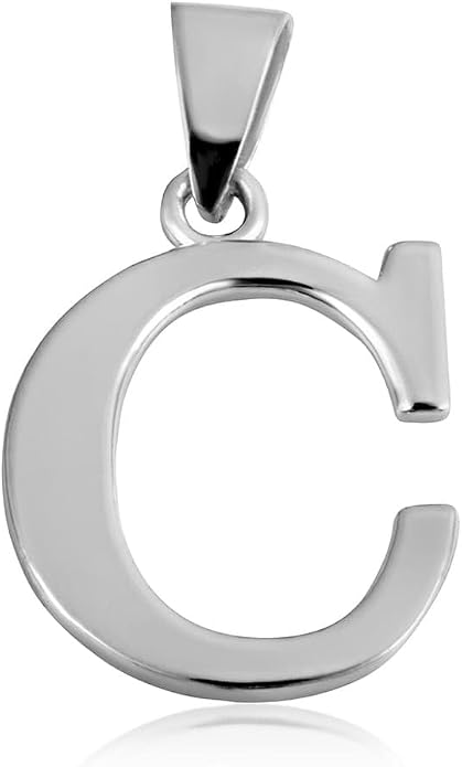 Claddagh Gold .925 Sterling Silver Initial Pendant Charm – Personalized Alphabet Letter Jewelry in 0.80mm or 0.55mm Block Font