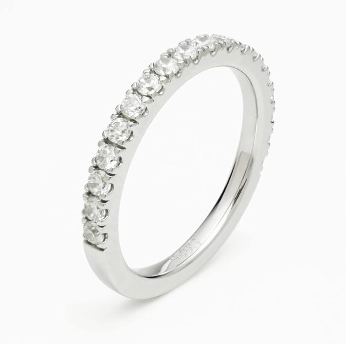 Bo.Dream 1.5mm/2.2mm/3mm Round Cubic Zirconia CZ Full/Half Eternity Rings Wedding Band Sterling Silver