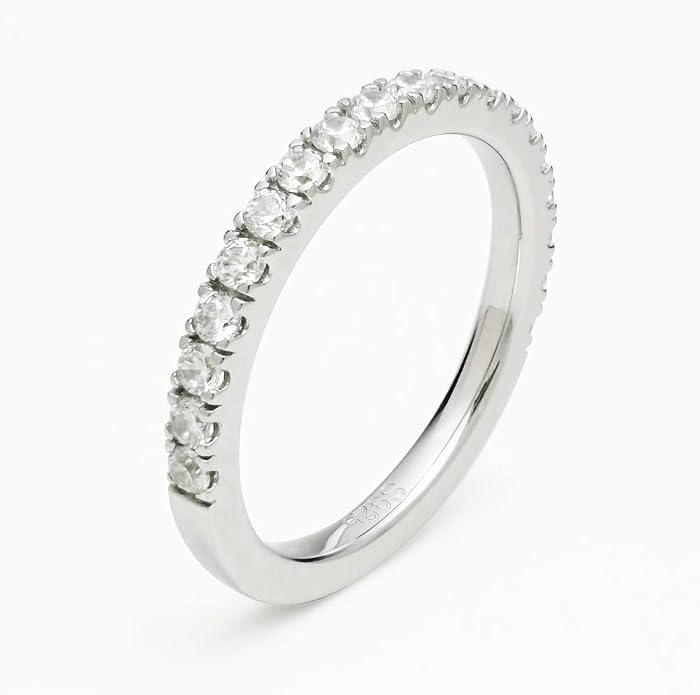 Bo.Dream 1.5mm/2.2mm/3mm Round Cubic Zirconia CZ Full/Half Eternity Rings Wedding Band Sterling Silver