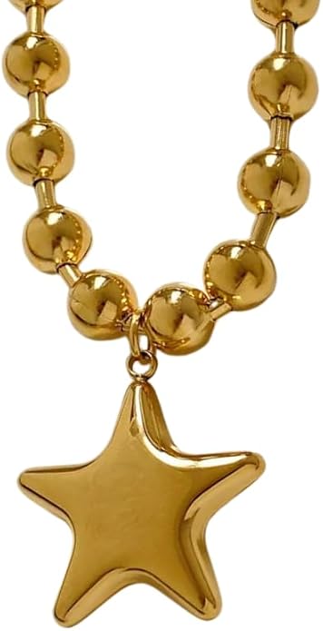 Pierced Owl Stainless Steel Puffy Star Ball Chain Necklace