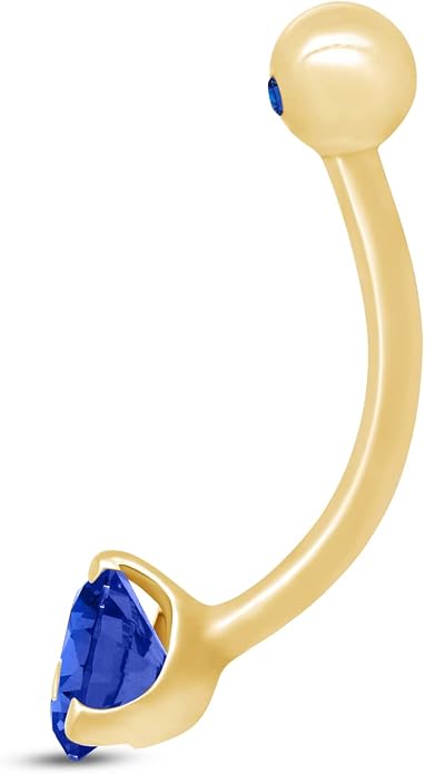 AFFY Internally Threaded Belly Button Navel Ring for Women, Three-Prong Round Simulated Birthstone in 14K Gold Over 925 Sterling Silver, Body Piercing Jewelry Gift