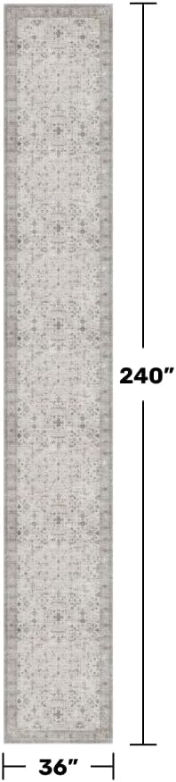Hazo Haus Boho Washable 3x20 Extra Long Hallway Runner Rug, Neutral Light Gray & Sage Large Kitchen Floor Rug Indoor, Non-Slip Stain & Fade Resistant, Vintage Floral Décor