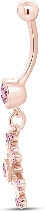 AFFY Snowflake Belly Button Ring for Women Simulated Birthstone, Round Cut Gemstone in 14K Gold Over 925 Sterling Silver, Navel Barbell Piercing Jewelry for Her