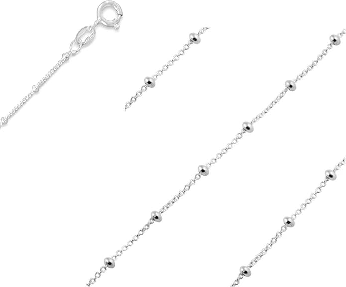 Adabele Solid 925 Sterling Silver Gold Filled White Gold Satellite Bead Station Chain Necklace Cute Dainty Thin Tarnish Resistant Hypoallgeneric Women Neck Jewelry