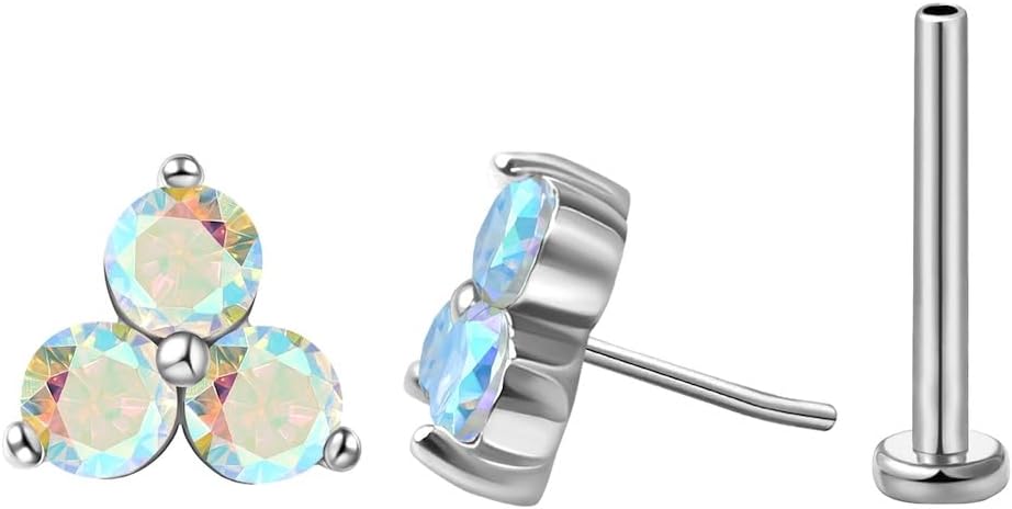 FANSING Cartilage Earring Tragus Stud Trio CZ Stone Flat Back Earring for Helix Conch Threadless Push Pin Labret Stud