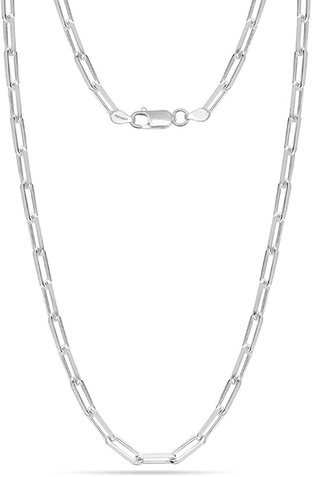 LeCalla 925 Sterling Silver Italian Jewelry Trendy Gift 3 MM, 3.5 MM, 4.5 MM Diamond-Cut PaperClip Link Chain Necklace for Women with Lobster Clasp (16, 18, 20, 24 Inches)