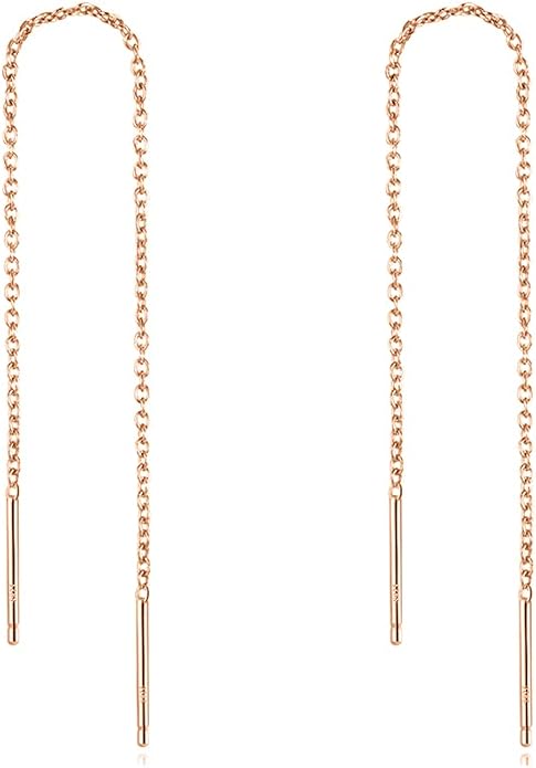 YFN Threader Earrings Sterling Silver Chain -Earrings for Women Dangle Earrings Thread Dangling Threaded Long Chain Earring Nickel Free Hypoallergenic Ear for Women