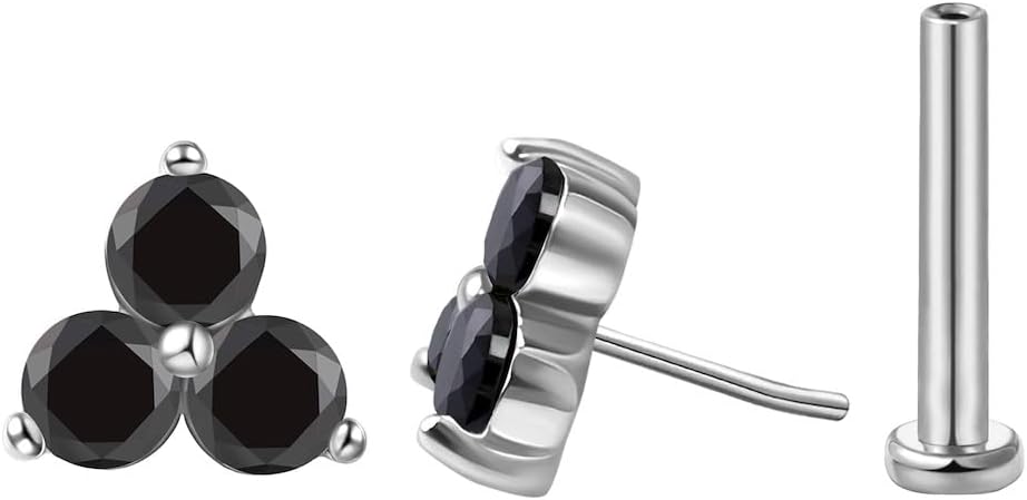 FANSING Cartilage Earring Tragus Stud Trio CZ Stone Flat Back Earring for Helix Conch Threadless Push Pin Labret Stud