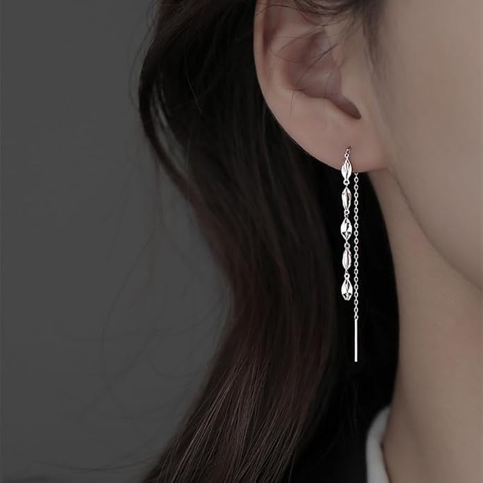 Sterling Silver Big Drop Earrings 925 Tassel Linear Ear Hanging Shimmering Fan Statement Teardrop Earrings - Designer Multi-Style Statement Exquisite Trendy Upscale Chandelier Dangle Earrings Jewelry Gift for Women