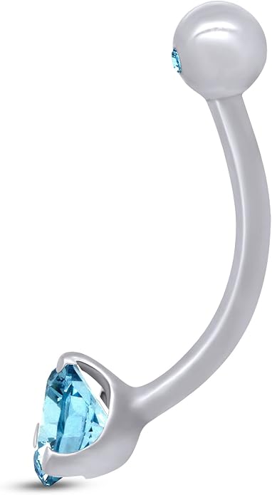 AFFY Internally Threaded Belly Button Navel Ring for Women, Three-Prong Round Simulated Birthstone in 14K Gold Over 925 Sterling Silver, Body Piercing Jewelry Gift