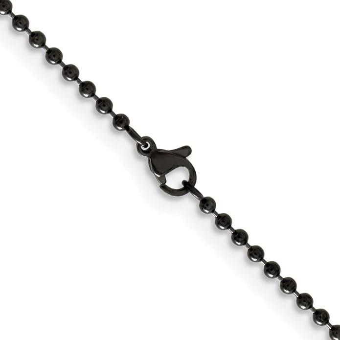 Real Stainless Steel 2.4mm IP Black-plated Ball Chain Necklace - with Secure Lobster Lock Clasp