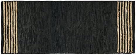 GRUHUM Jute Runner Rug 2'6"x4' ft Natural Fiber Leather Black Jute Area Rug Handwoven Boho Farmhouse Braided Rustic Vintage Ecofriendly Indoor Rugs for Kitchen Living Room Bedroom Hallways Entryways