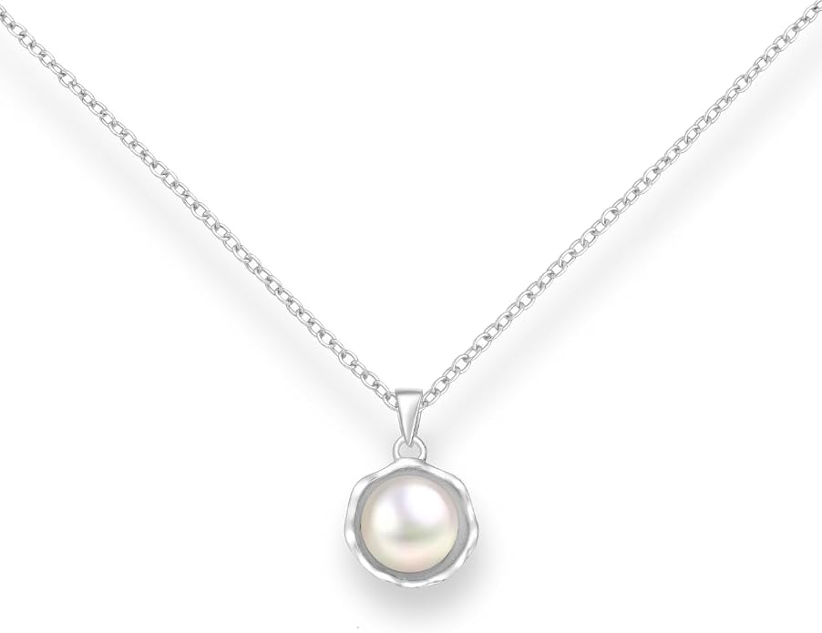 Pearl Necklace for Women Sterling Silver Chain Birthstone for Women Fine Jewelry Dainty Infinity Pendant Anniversary Birthday Christmas Gifts for Her Wife Mom Lady Daughter, (Style-1)