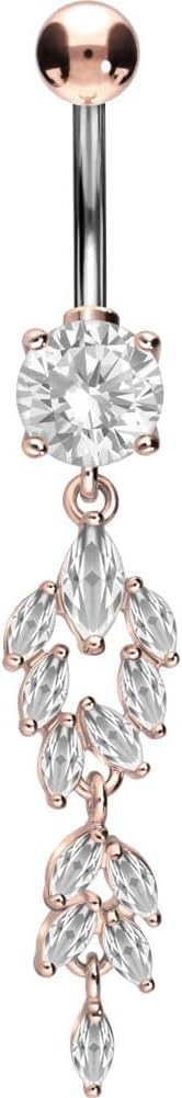 PIERCINGLINE Titanium Belly Button Piercing 925 Silver Design CRYSTAL PENDANT