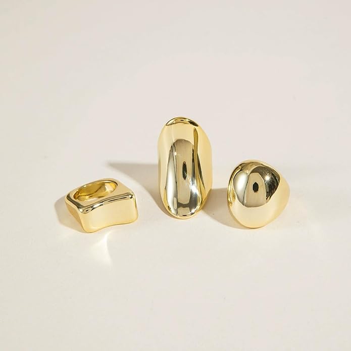 Chunky Statement Rings for Women Thick Geometric Stackable Knuckle Ring Exaggerated Large Dome Midi Aesthetic Rings Set Trendy Everyday Jewelry Gifts