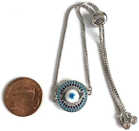 SIFRIMANIA Evil Eye Adjustable Sliding Bead Shiny Bracelet Lucky Charms Jewelry for Women of All Ages