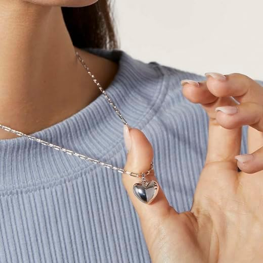 Puffy Heart Necklace 14K Gold Plated Dainty Paperclip Chain Choker Puffed Charm Pendant Necklaces Jewelry for Women