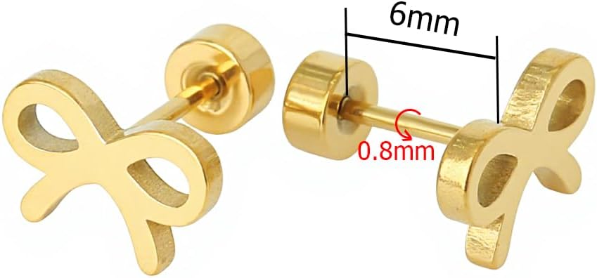 18K Gold Plated Hypoallergenic Screw Flat Back Bow Earring | 18K Gold Plated, Surgical Steel, Screw-On Flat Backs