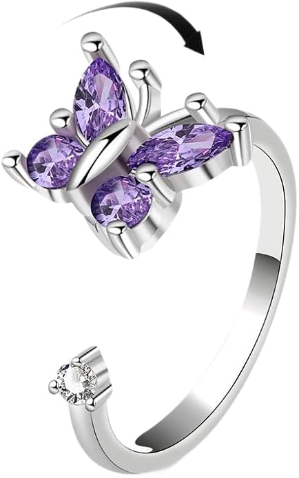 Fidget Ring Anxiety Spinner Ring Open Adjustable Sunflower Star Moon Windmill Butterfly Rings Daisy Stress Relieving Fidget Women Cubic Zirconia Anti Stress Mood Rotate Inspirations Jewelry