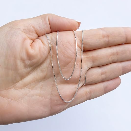 925 Sterling Silver Box Chain Necklace for Women - Dainty 1mm Thin Silver Necklace, Non-Tarnish, Waterproof, Hypoallergenic, Nickel-Free, 18, 20, 22 Inches, Made in Italy