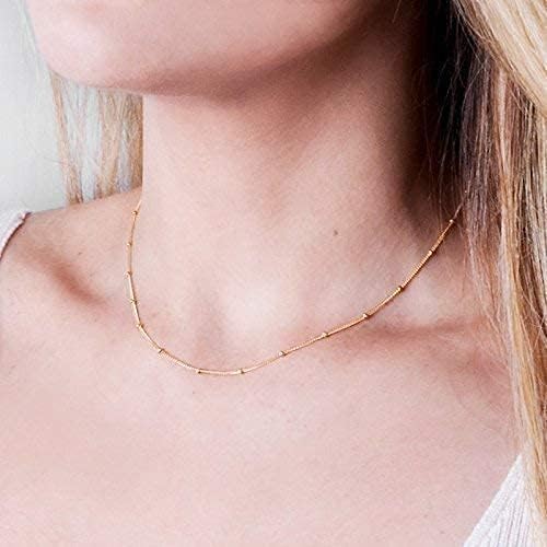 Satellite Bead Necklace - Gold Filled or Sterling Silver, Dainty Adjustable Choker Chain 15" - 17", Minimalist Everyday Stacking Jewelry