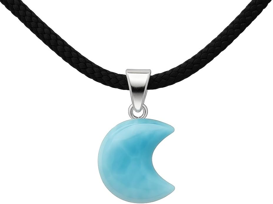 Handmade Larimar Crescent Moon Pendant Necklace – 925 Sterling Silver – Authentic Dominican Gemstone Jewelry – Healing Crystal Gift for Women & Men